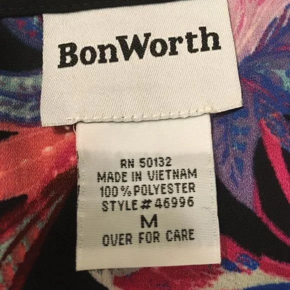 BonWorth Women's Gold Button Front Blingy Floral Tunic V-neck 3/4 Sleeves - Picture 10 of 11